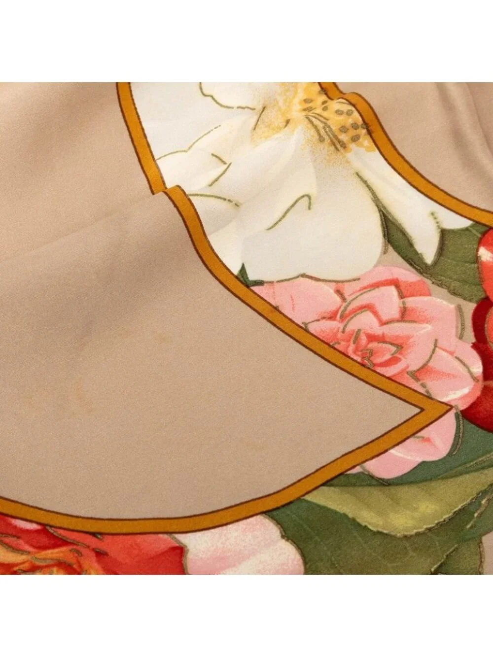 Chanel CC Logo Floral Chain Scarf Large Beige Multicolor Silk